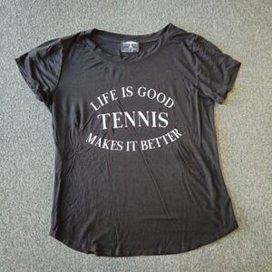 Bird & Vine T-Shirt S Black Life is Good Tennis Makes it Better EUC Tenniscore